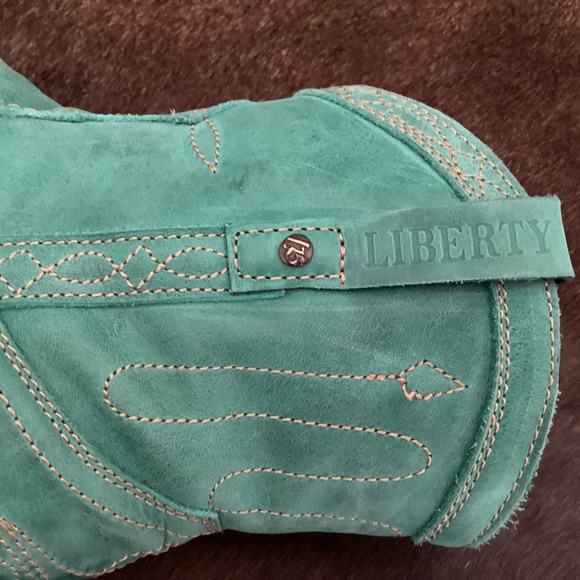 Liberty Black Green Leather Rivet Design Western Zip Up Boots - Picture 10 of 10